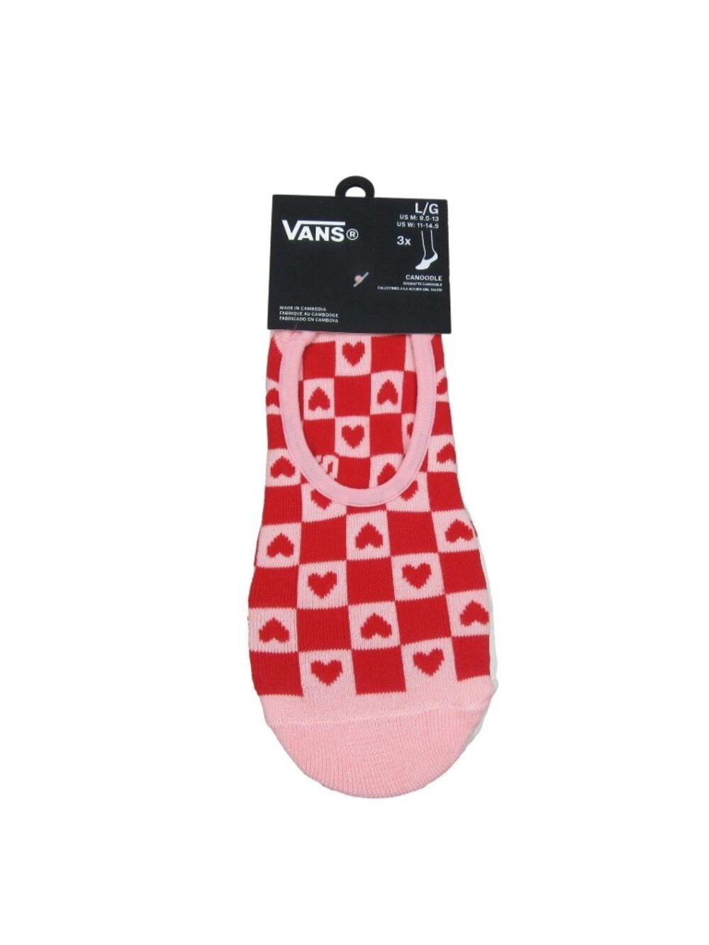 Vans Hearts Canoodle No Show Socks Size Large Pink Red (3 Pairs) NEW